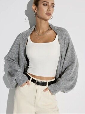 Commense Wool Alpaca Blend Oversized Batwing Sleeve Cardigan. Grey. Size medium.